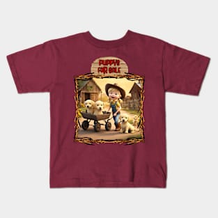 Cute Country Puppys for sale in wheel barrel Kids T-Shirt